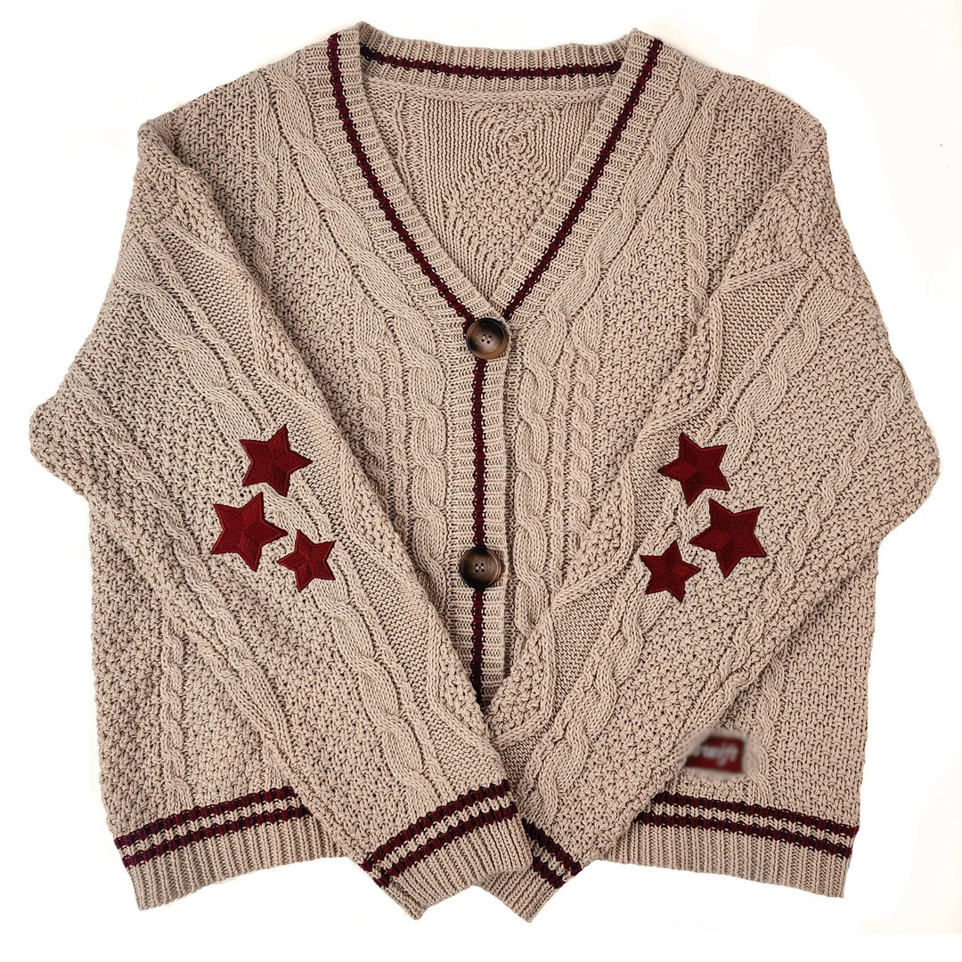handmade red version star cardigan, folklore cardigan, holiday star embroidered cardigan, Oversiz... | Etsy (US)