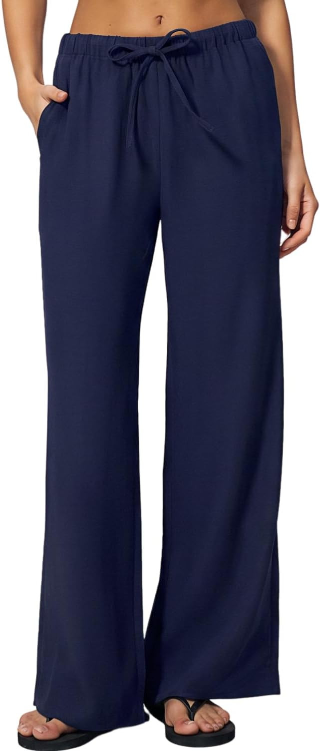 QINSEN Women's Wrinkle-Free Wide Leg Palazzo Pants High Rise Flowy Drape Drawstring Elastic Waist... | Amazon (US)