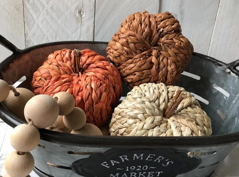 Farmhouse Decor, Farmhouse Fall Decor, Tier Tray Pumpklns, Rattan Pumpkins, Mini Pumpkins, Decora... | Etsy (US)
