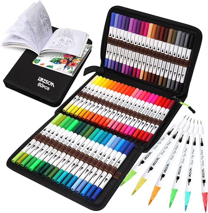 ZSCM Art Duo Tip Brush Markers Set, 60 Colors Fine& Brush Tip Artist Drawing Pens Set with Colori... | Amazon (US)