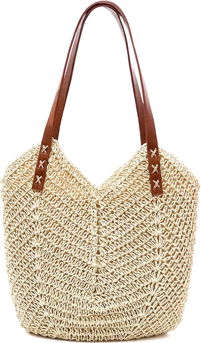 MAMUNU Straw Beach Bag for Women Large Straw Tote Bag with Zipper Summer Woven Bag Travel Straw S... | Amazon (US)