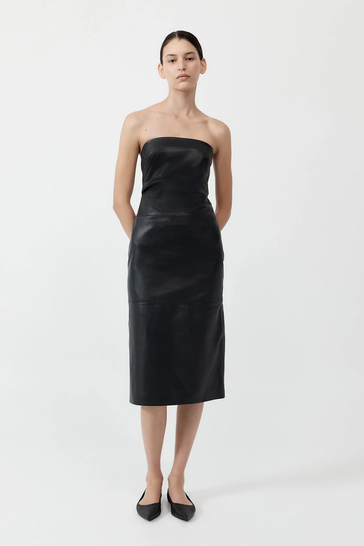 Tuck Detail Leather Dress - Black | St. Agni (US, UK, EU)