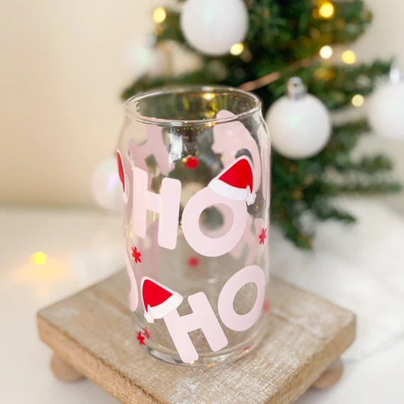 Ho Ho Ho Christmas Glass Cup, Christmas Can Cup, Libbey Can Cup, Iced Coffee Cup, Christmas Beer ... | Etsy (US)