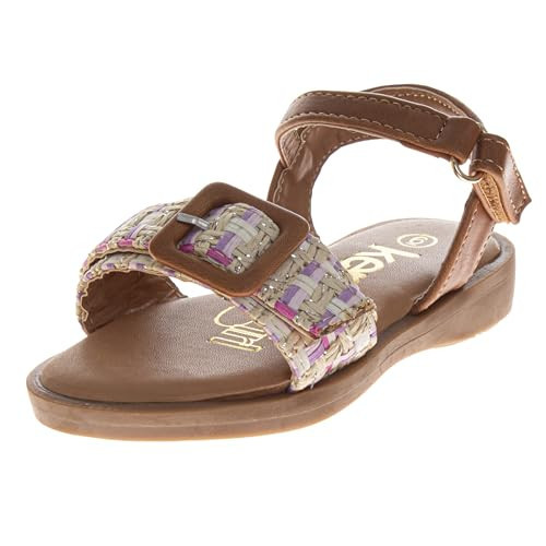 Josmo Girls Toddler Open Toe Sandals Cute Bow Buckle Strap Summer Dress Fashion Sandals- Tan 5 Toddler | Amazon (US)