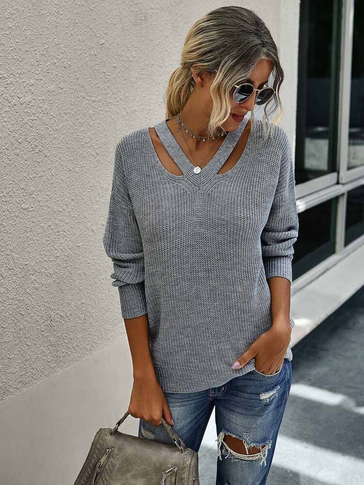 Mock-neck Boucle Knit Sweater | SHEIN