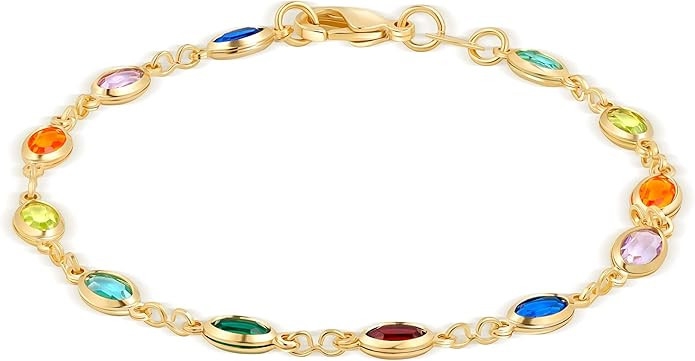 Barzel 18K Gold Plated Multicolor Crystal Bracelet in 7.5 Inches - Made In Brazil | Amazon (US)
