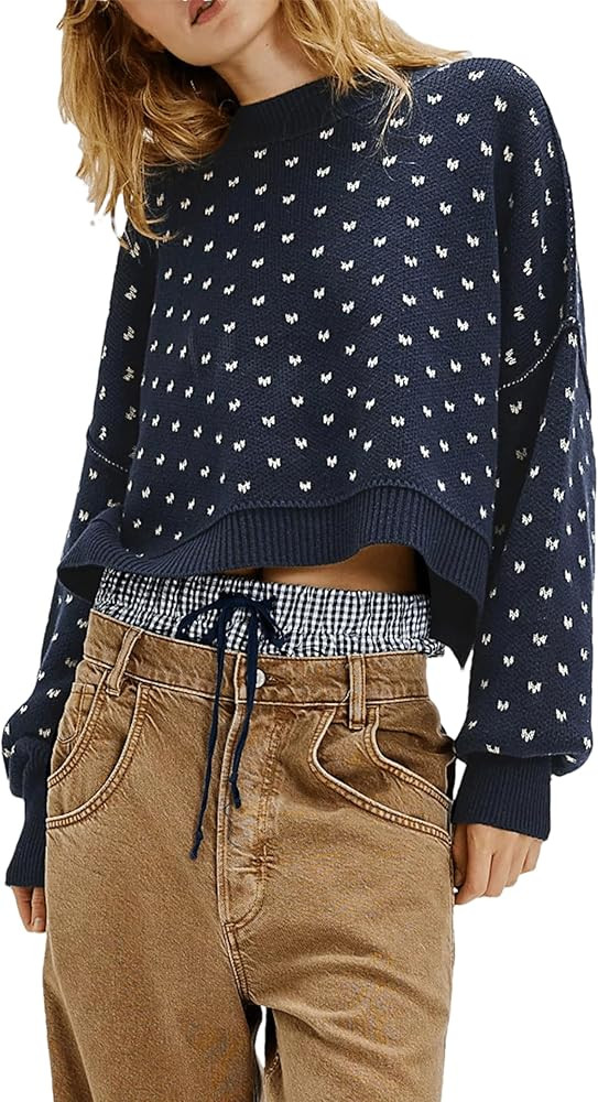 Womens Oversized Polka Dot Knit Sweater Casual Loose-Fit Pullover for Fall and Winter | Amazon (US)