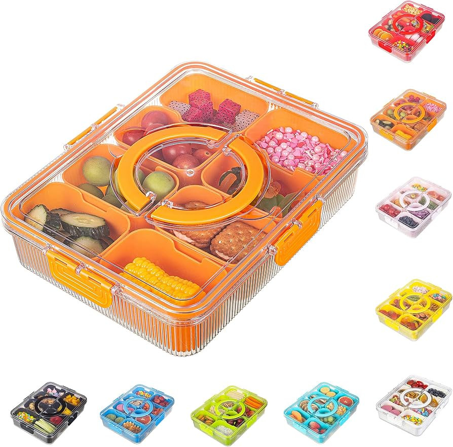 Patent Divided Serving Tray with Lid & Handle - Snackle Box Organizer for Charcuterie, Sandwiches... | Amazon (US)