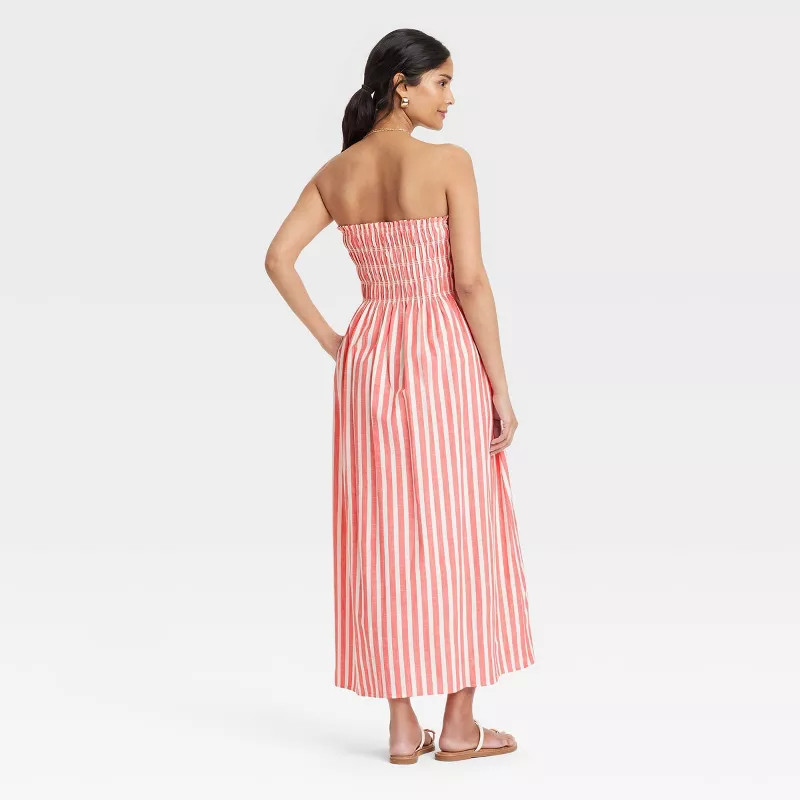 Women's Midi A-Line Dress - Universal Thread™ Coral Red Striped XS: Cotton Rayon Blend, Backles... | Target