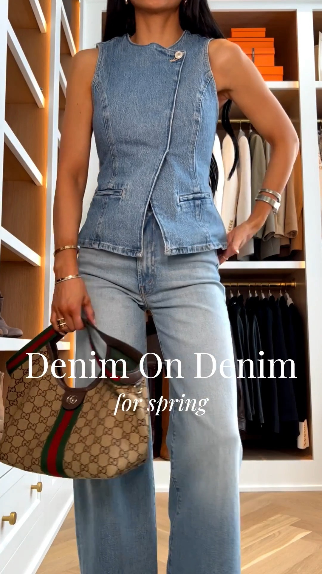 Denim on denim style for spring and I’m loving this combo. The @Zara denim double breasted vest paired with my favorite spring wash jeans creates such a chic, put together look while still feeling effortless. Styled with neutral heels and my go to Gucci bag to elevate the whole outfit.

Denim vest - size XS
Mother jeans - wearing a 23 runs TTS
Sam Edelman sandy ankle strap platform heels - runs TTS
Gucci Giglio bag - size small

miamiamine denim on denim spring outfit Zara denim vest chic layered look flattering jeans elevated casual style designer bag everyday outfit ideas spring fashion trends

#LTKOver40 #LTKootd #LTKPetite