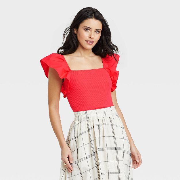 Women&#39;s Ruffle Top - A New Day&#8482; Red L | Target