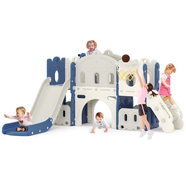 Kids Slide With Basketball Hoop And Storage Place Climber | Wayfair North America