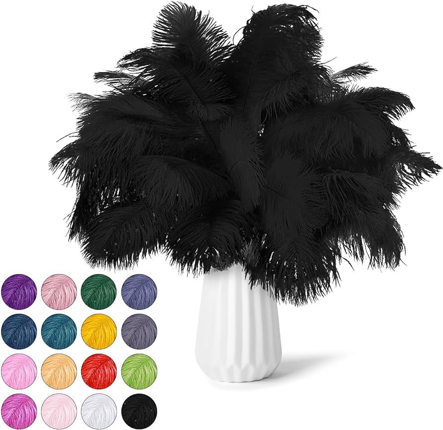 NEWONG 30pcs Black Ostrich Feathers Natural Bulk 9-12inch(23-30cm) Vase Craft Wedding Home Party ... | Amazon (US)