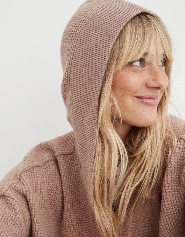 Aerie CozyUp Waffle Sweater Hoodie | American Eagle Outfitters (US & CA)