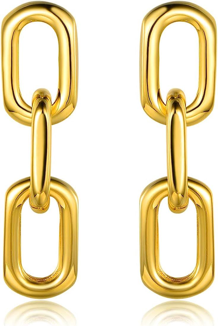 Barzel 18K Gold Plated Symmetrical Chain Link Dangling Earrings | Amazon (US)