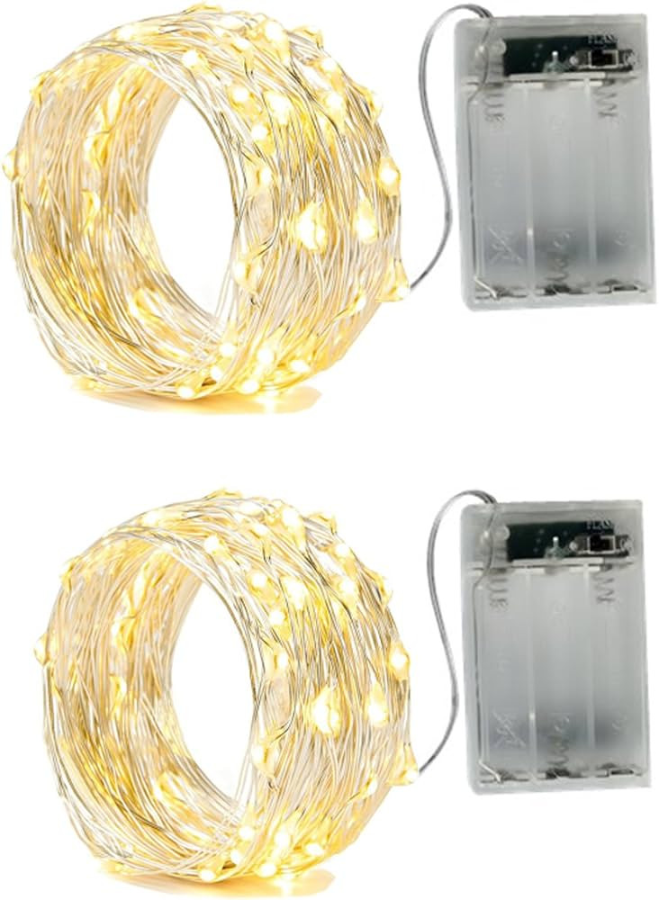 BXROIU 2 x 20LEDs Fairy Lights Battery Operated, Silver Wire 2 Mode Chains String Lights for Bedr... | Amazon (US)