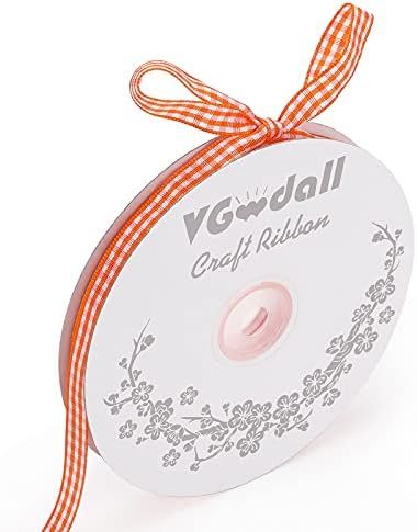 VGoodall Reddish-Orange Gingham Ribbon, 3/8 x 50Yd Picnic Craft Ribbon Reddish-Orange Plaid Ribbo... | Amazon (US)