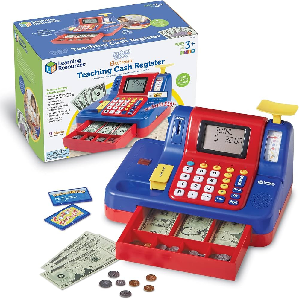 Learning Resources Pretend & Play Teaching Cash Register, 73 Piece Set, Ages 3+, Talking Register... | Amazon (US)