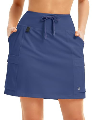 baleaf Women's 16" Hiking Cargo Skort Skirt High Waisted with Pockets Golf Workout UPF 50+ Sun Protection Quick Dry Dressy Casual Navy Blue M | Amazon (US)
