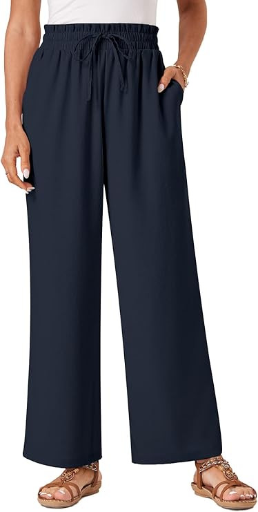 Womens Palazzo Pants Wide Leg High Waist Flowy 2025 Casual Summer Linen Beach Loose Comfy Boho Pa... | Amazon (US)