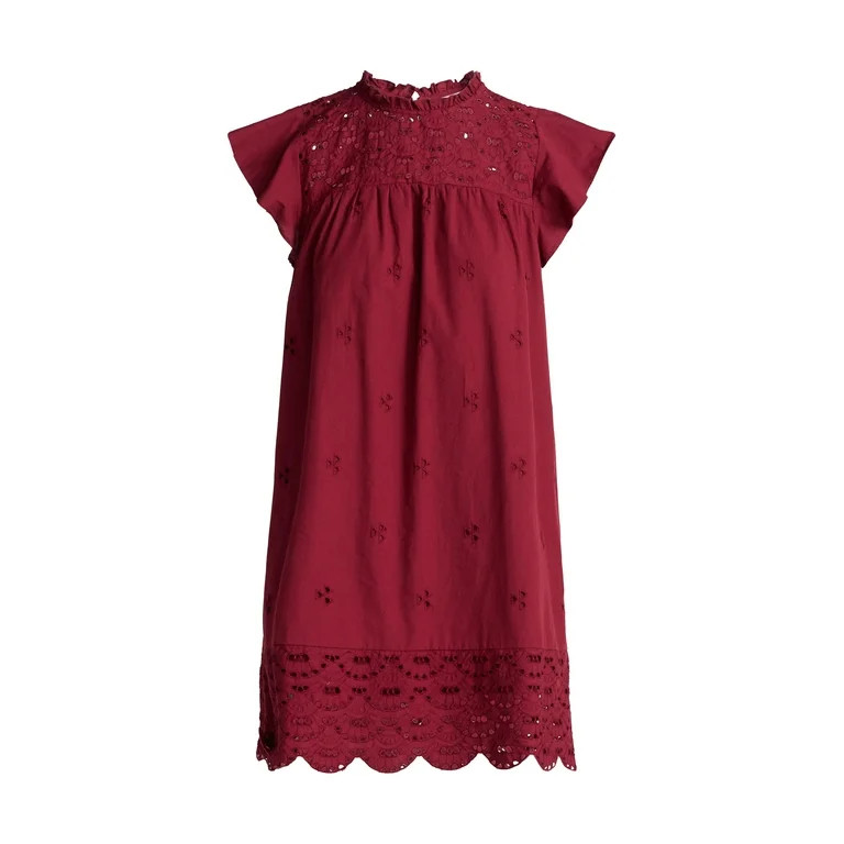 Time and Tru Women's Eyelet Mini Dress with Flutter Sleeves, Sizes XS-XXXL | Walmart (US)