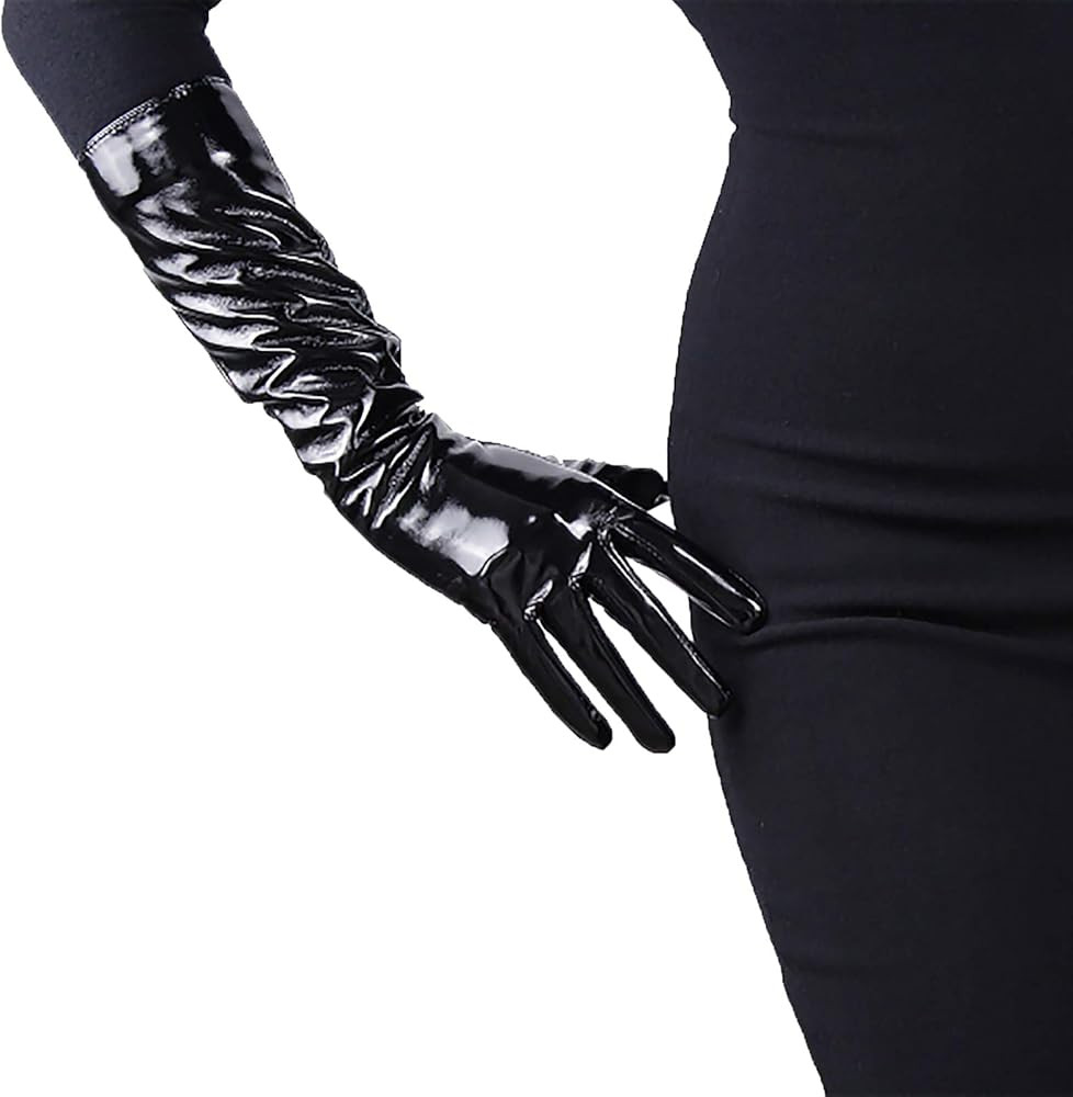 DooWay Women's Black Long Leather Gloves Faux Patent PU WET LOOK Elbow Length for Evening Dress C... | Amazon (US)