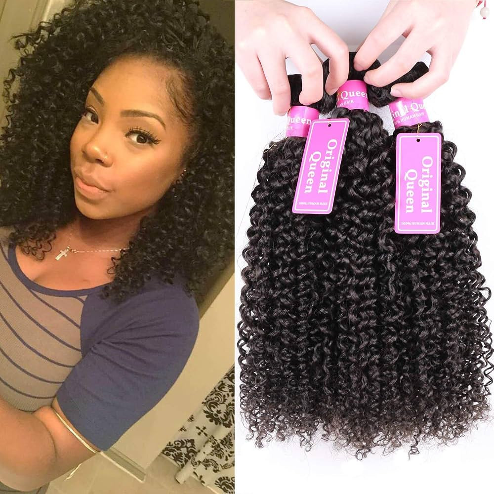 Original Queen 100% Brazilian Unprocessed Virgin Kinky Curly Human Hair Weave 4 Bundles Deep Curl... | Amazon (US)