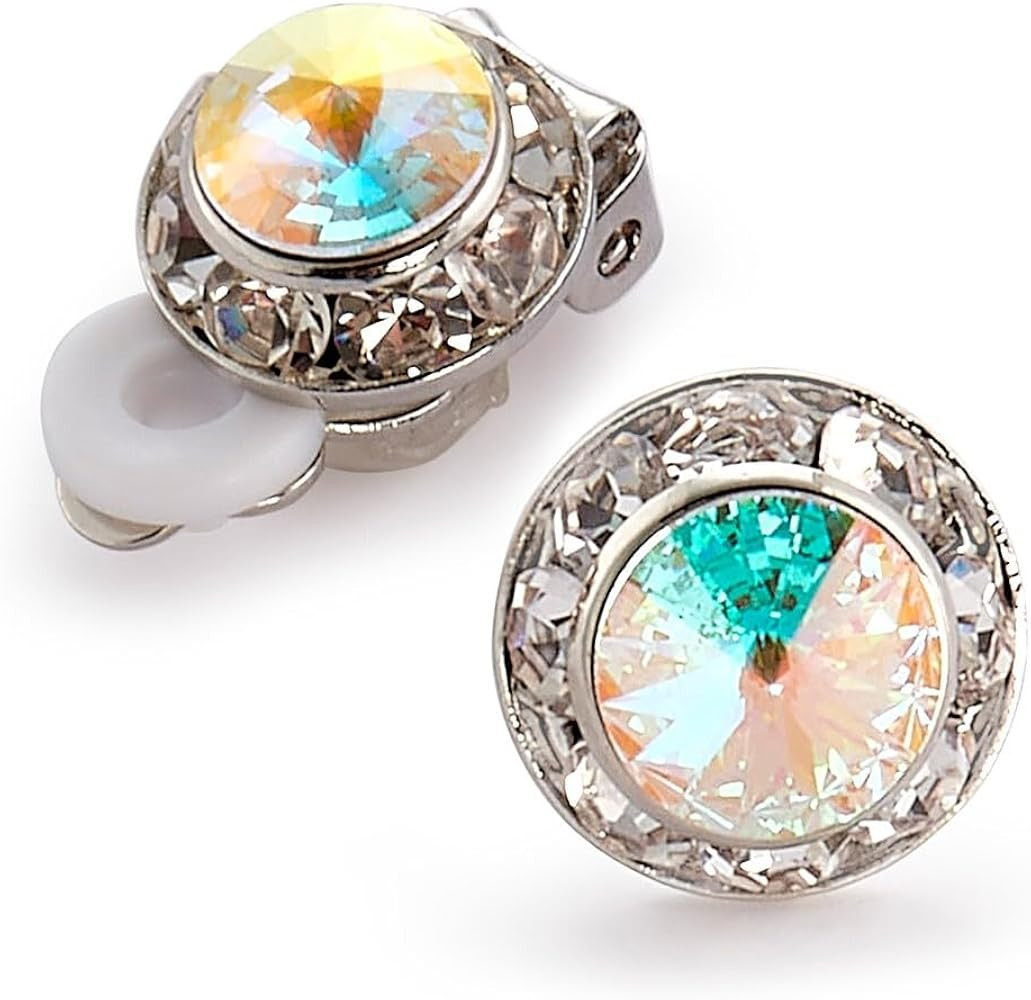 | Crystal Clear and Crystal AB Rhinestone Clip On or Pierced Earrings for Dance, Pageant, Prom, P... | Amazon (US)