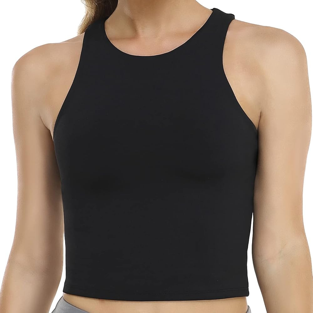 Colorfulkoala Women's Summer Tank Tops Body Contour Sleeveless Crop Double Lined Yoga Shirts | Amazon (US)