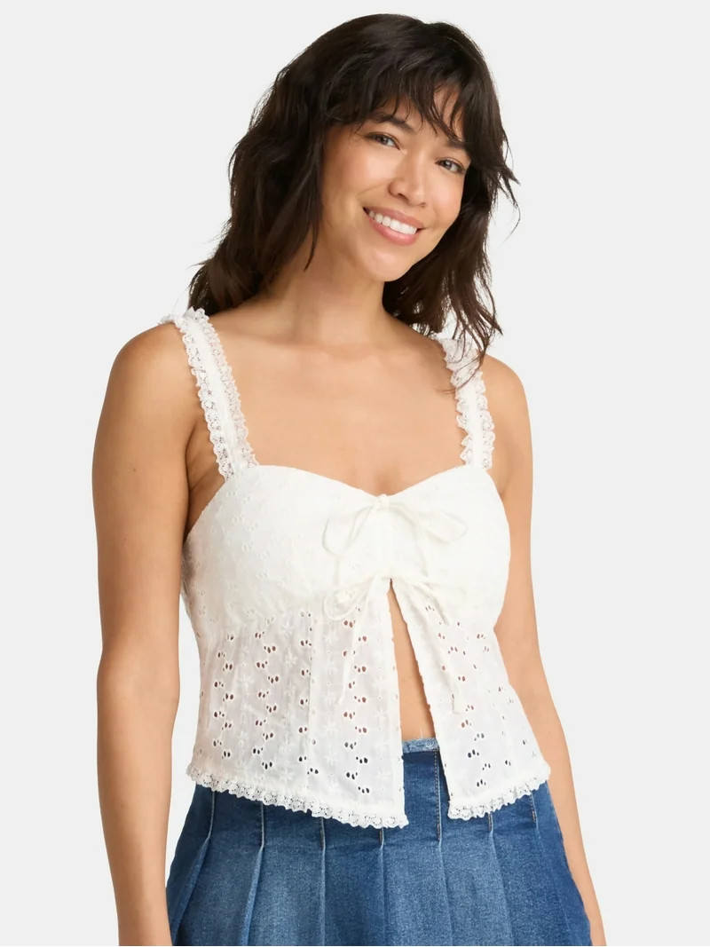 Madden NYC Women's Eyelet Tie Front Bustier Top, Sizes XXS-XXL | Walmart (US)