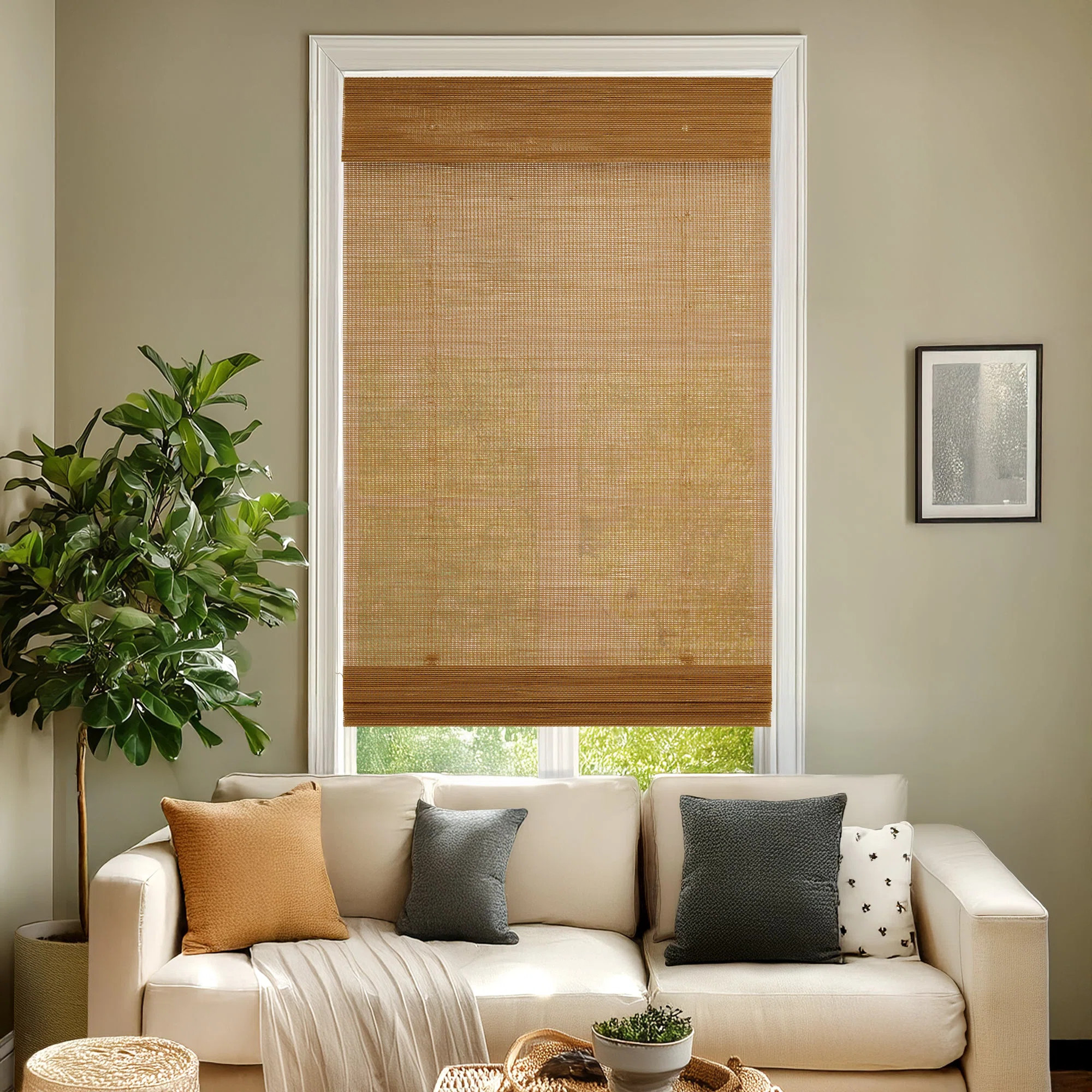 Light-Filtering Cordless Mesh Natural Bamboo Window Shade 31 in. W x 72 in. L | Wayfair North America