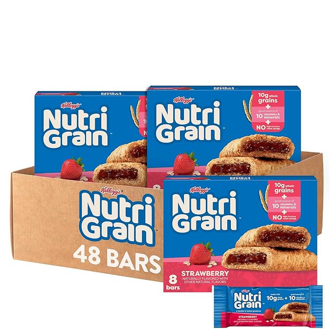 Nutri-Grain Soft Baked Breakfast Bars, Made with Whole Grains, Kids Snacks, Strawberry (6 Boxes, ... | Amazon (US)