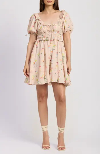 En Saison Mia Ruffle Puff Sleeve Minidress in Pink Multi at Nordstrom Rack, Size Medium | Nordstrom Rack