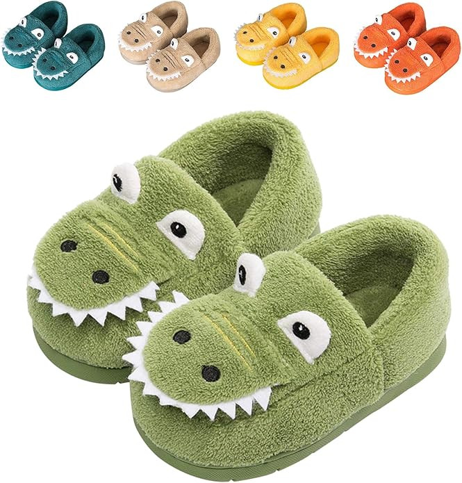 JACKSHIBO Girls Boys Home Slippers Warm Dinosaur House Slippers for Toddler Fur Lined Winter Indo... | Amazon (US)