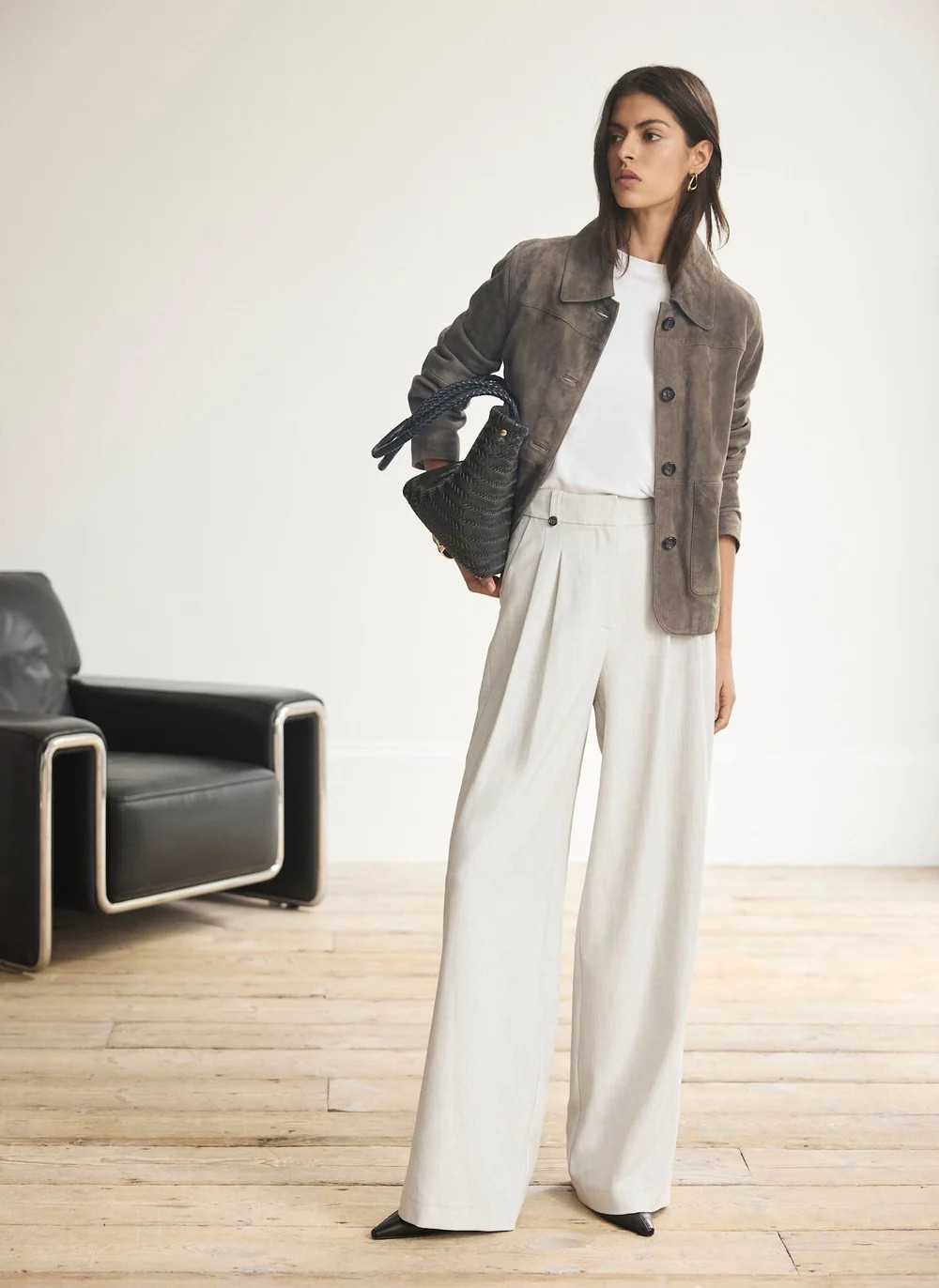 Grey Pleated Tailored Wide Leg Trousers | Mint Velvet