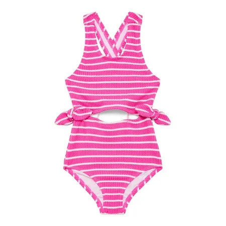 Wonder Nation Girls' Textured One Piece Swimsuit with Side Ties, Sizes 4-18 | Walmart (US)