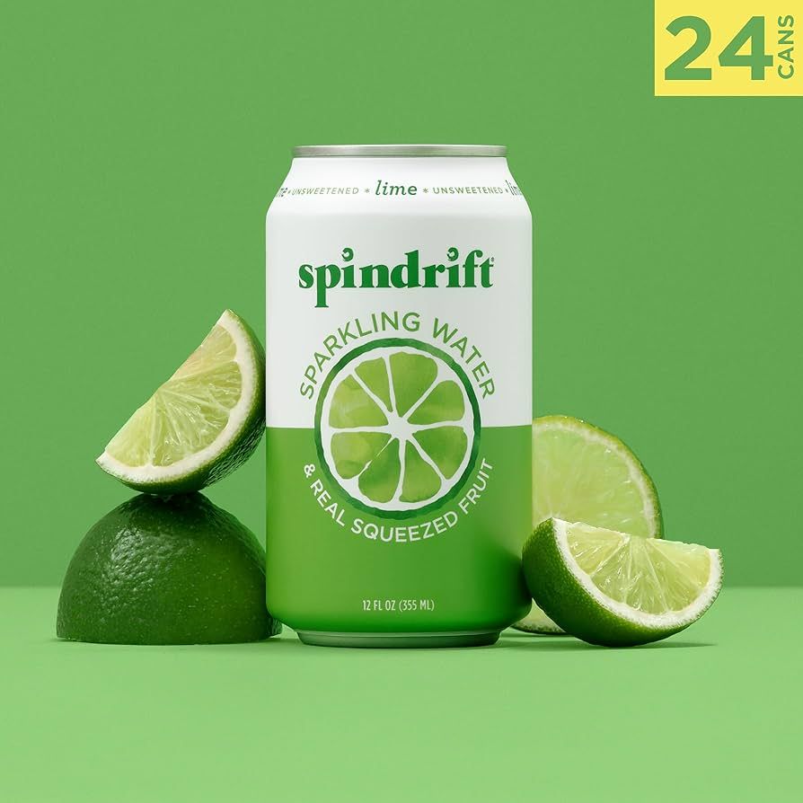 Spindrift Sparkling Water, Lime Flavored, Made with Real Squeezed Fruit, 12 Fl Oz Cans, Pack of 2... | Amazon (US)