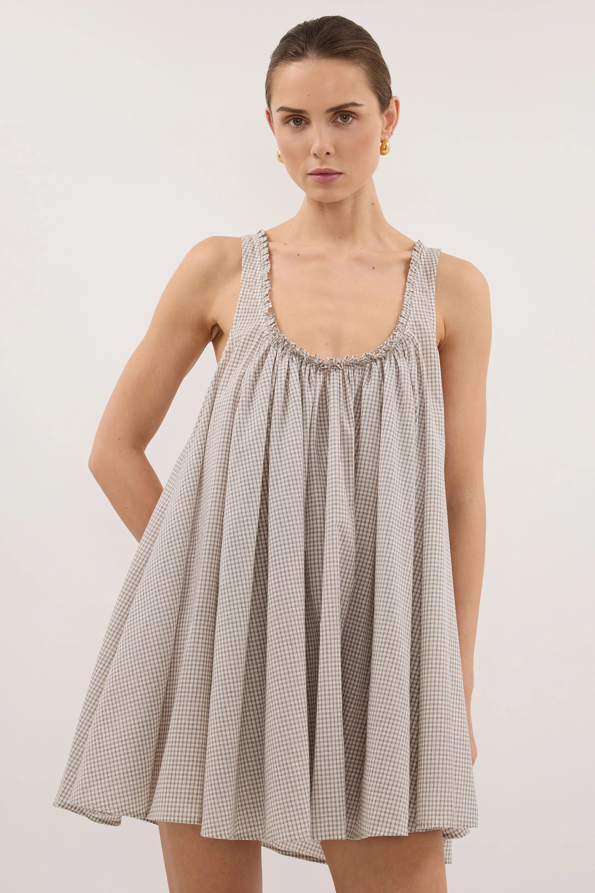 ARABELLA CREAM CHECK MINI DRESS - PRE ORDER | DISSH