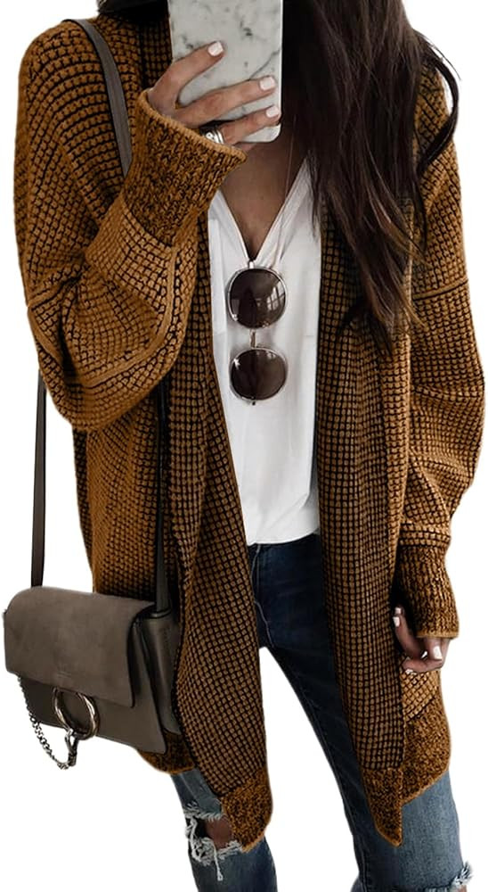 Sidefeel Womens 2025 Fall Outfits Long Sleeve Open Front Cardigan Sweaters Oversized Checkered Ch... | Amazon (US)