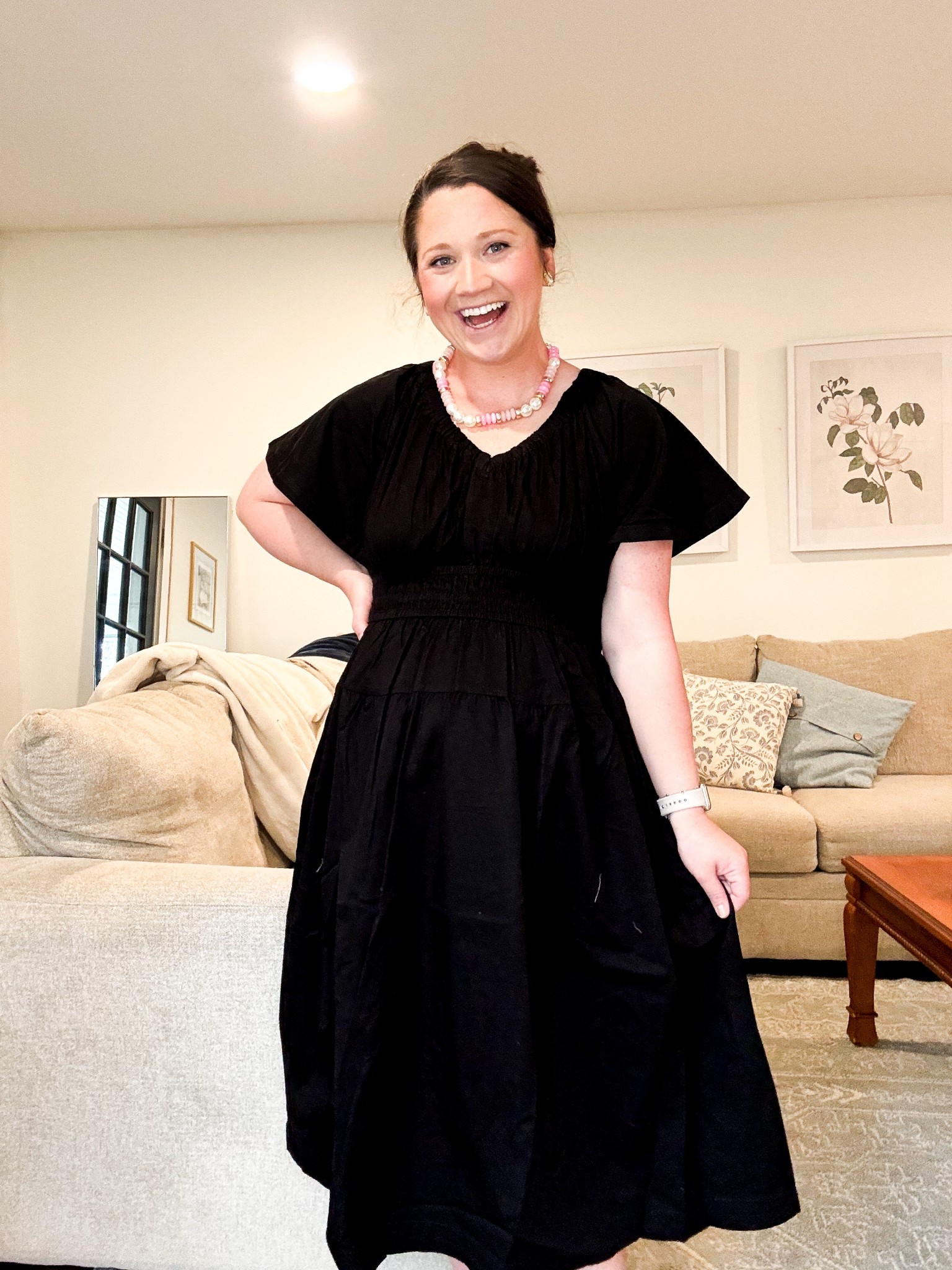 Black midi dress. Spring outfit ideas