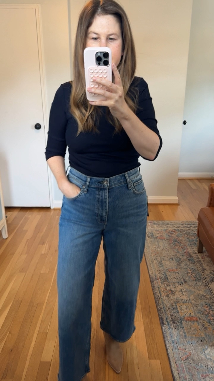 A full outfit from the Nordstrom Sale that I’m so excited to wear this fall. These booties are so cute and super comfortable! They’re true to size. Wear them with dresses and skirts too. Size up one size in my navy blue top. Perfect for layering or wear it by itself! I’m wearing my normal size in the jeans, but you can size down one size if you’re between sizes. 

#LTKFindsUnder100 #LTKxNSale #LTKShoeCrush