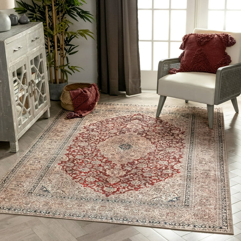Well Woven Tonti Red Machine Washable Vintage Style Updated Classic Distsressed Persian Area Rug ... | Walmart (US)