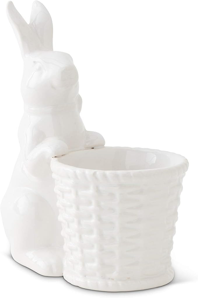 K&K Interiors 20301A 6 Inch White Ceramic Bunny Holding Basket | Amazon (US)