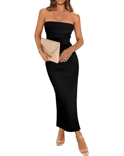 PRETTYGARDEN Womens Ribbed Maxi Bodycon Summer Strapless Tube Y2K Party Club Long Dress | Amazon (US)