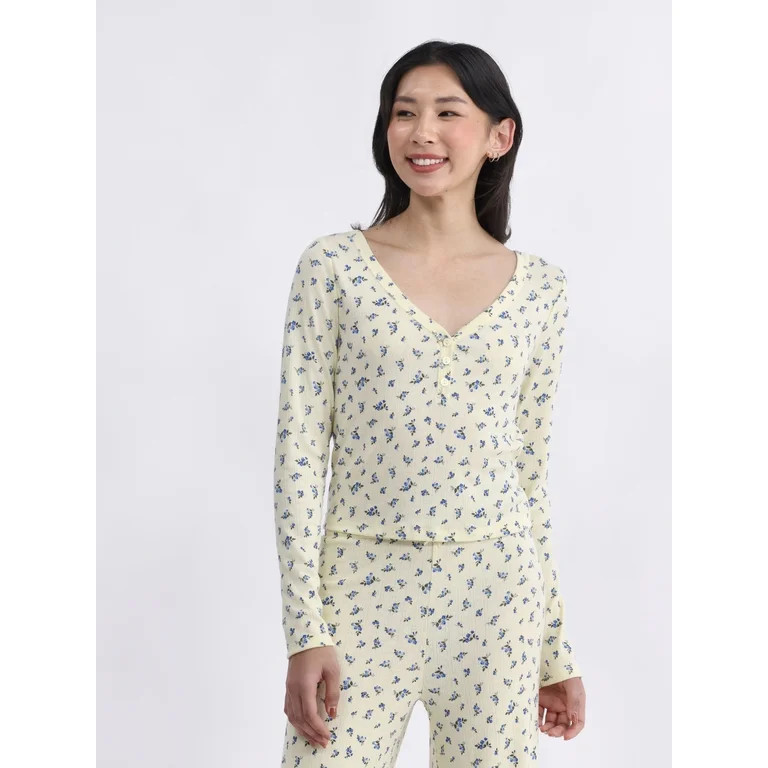 No Boundaries Pointelle Henley Sleep Top, Women’s | Walmart (US)