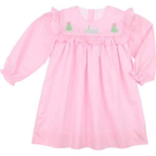 Pink Embroidered Christmas Tree Dress | Cecil and Lou