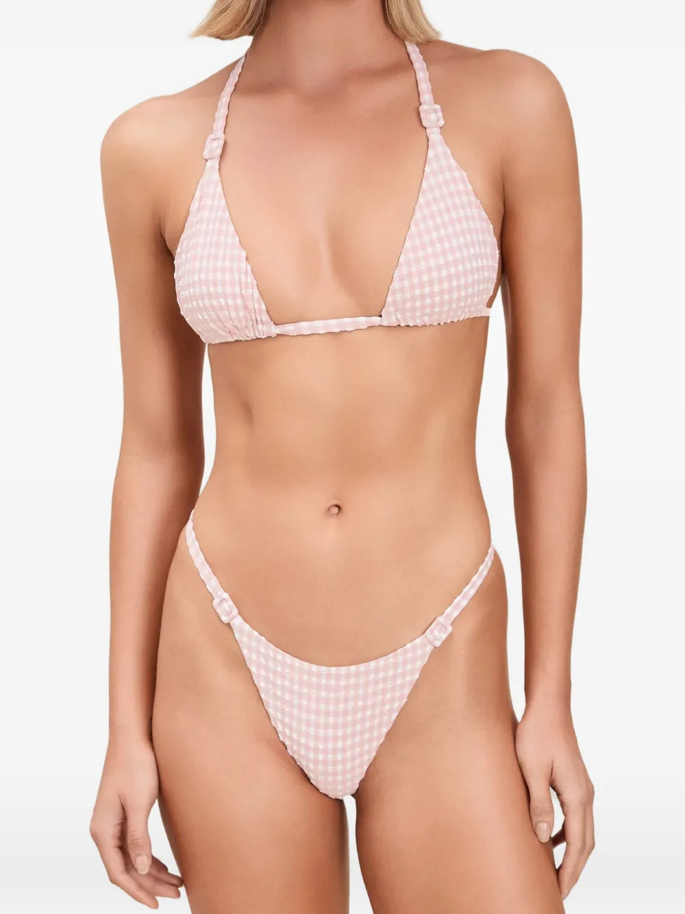 Jenna gingham-print buckle-detail bikini top | Farfetch Global