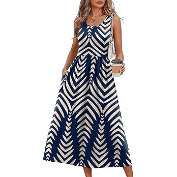 WIHOLL Summer Dresses for Women Flowy Casual Midi Dress Beach Vacation Sundresses with Pockets | Amazon (US)