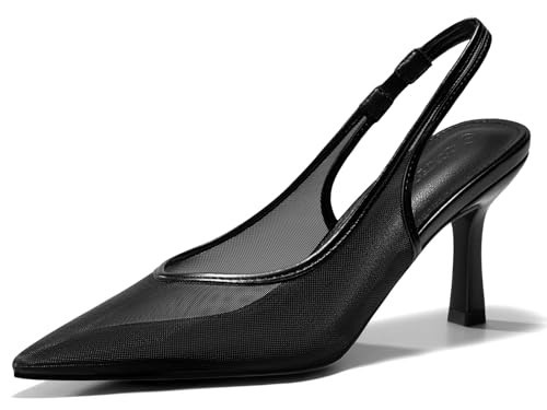 Coutgo Womens Slingback Kitten Heels Closed Pointed Toe Low Heel Mesh Pumps Sexy Dress Shoes Black | Amazon (US)