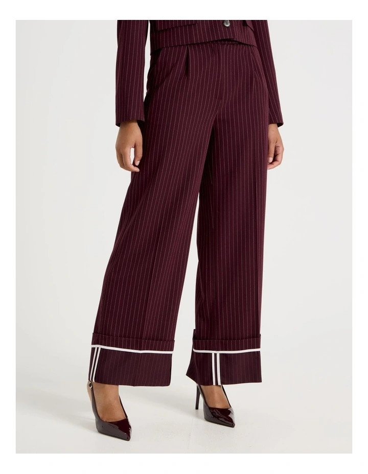 BlaqPinstripe Cuffed Wide Leg Pant in Wine | Myer
